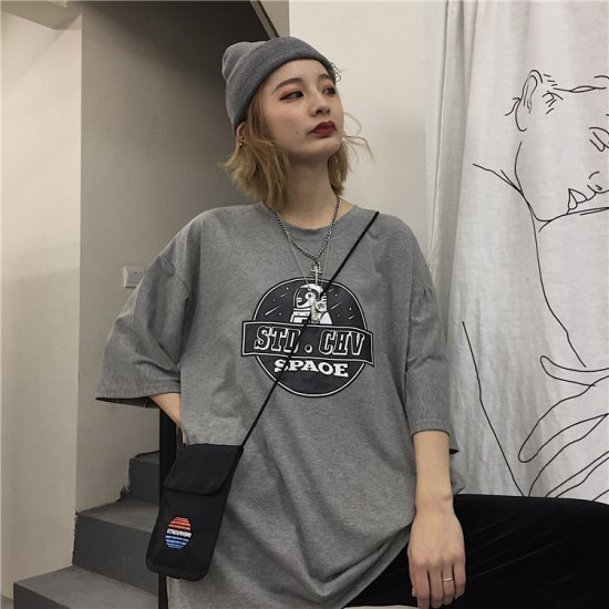 韓国 ストリート SPAOE オーバーサイズ Tシャツ 半袖 夏 グレー - knucklemelon-wholesale