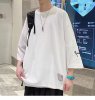 韓国 メンズ 七分袖 Tシャツ 白 ホワイト