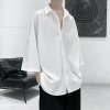 シンプル 無地 夏 ボタン シャツ 7分袖 半袖 韓国 メンズ 白 