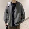 韓国 メンズ ニット カーディガン セーター オーバーサイズ 学生 グレー