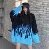 ファイヤー ニット セーター 韓国 オーバーサイズ　ブルー