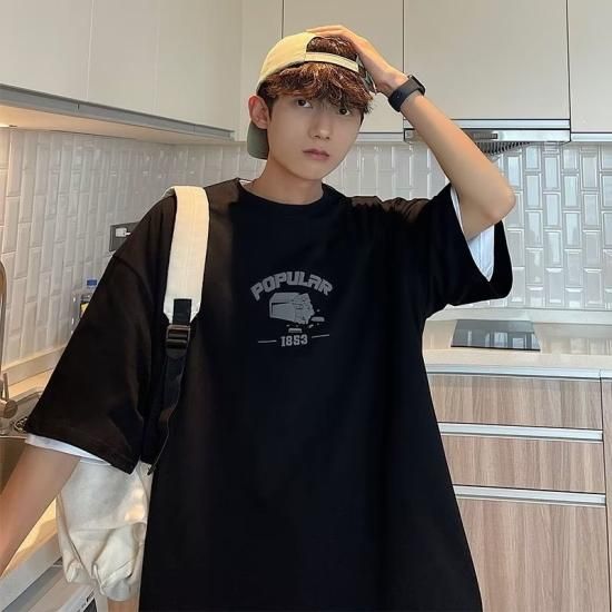 メンズ 1853 半袖 Tシャツ ブラック 黒 韓国 ストリート