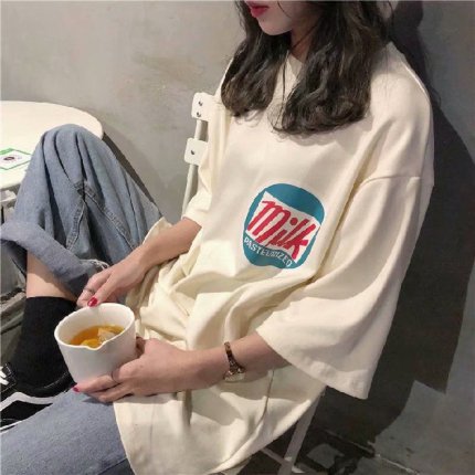 アメカジ ロゴ 半袖 Tシャツ 韓国ファッション レディース 白 - knucklemelon-wholesale