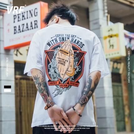 和柄 和風 バックプリント メンズ 半袖 Tシャツ 韓国 ストリート