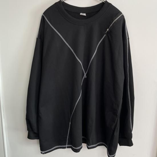 韓国 レディース 2way 配色 ステッチ 肩あき ロンT オーバー