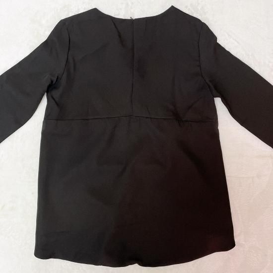 新品 レディース パール ブラウス トップス 七分袖 ブラック 黒