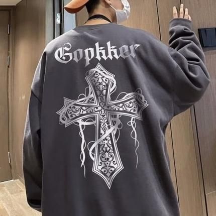 メンズ スウェット トレーナー 十字架 クロス 韓国 ストリート
