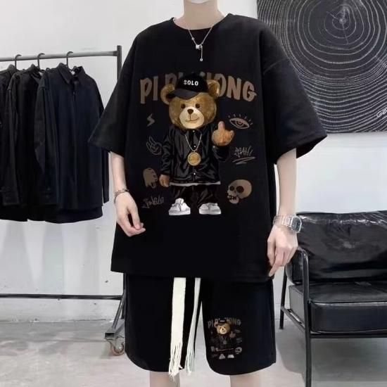 メンズ クマ セットアップ上下 セットアップ Tシャツ ハーフパンツ 2点