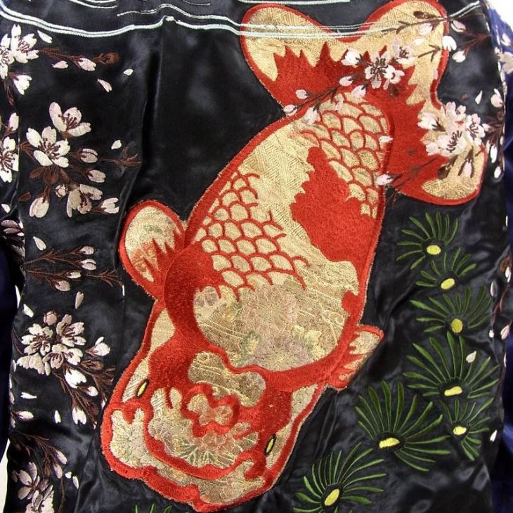 百花繚乱 スカジャン 花 金魚 鯉 Ｌサイズ 刺繍 japan wafu