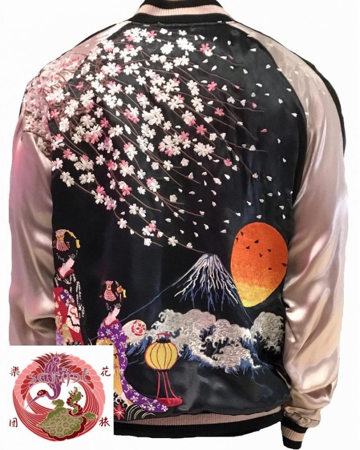 花旅楽団｜桜と舞妓刺繍スカジャン SSJ-038 送料代引き無料! 上野アメ横フィッツ