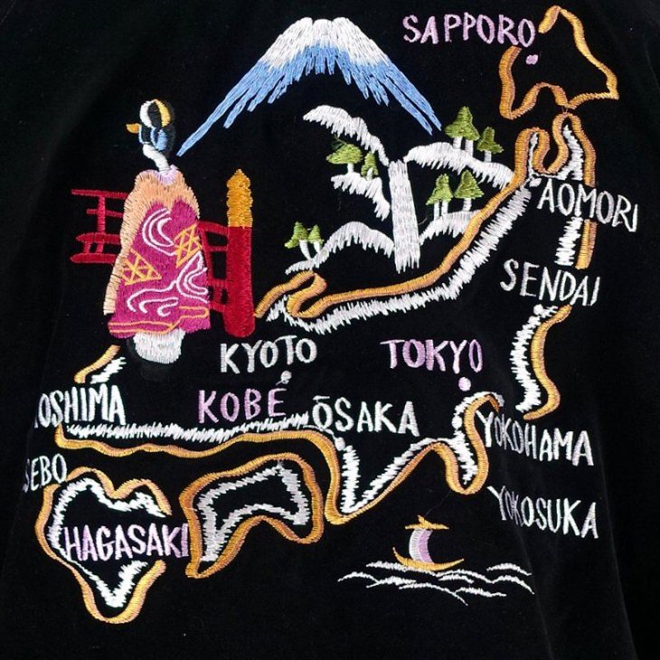 花旅楽団｜舞妓と日本地図別珍刺繍スカジャン SVJ-001 送料代引き無料