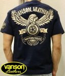 VANSON バンソン｜イーグルウィング刺繍プリント半袖Tシャツ NVST-2008 黒/紺