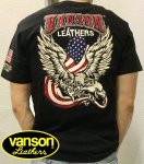 VANSON バンソン｜アメリカンイーグル刺繍プリント半袖Tシャツ NVST-2006 黒/白
