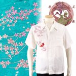 花旅楽団｜桜と金魚刺繍ジャガードシャツ SS-002
