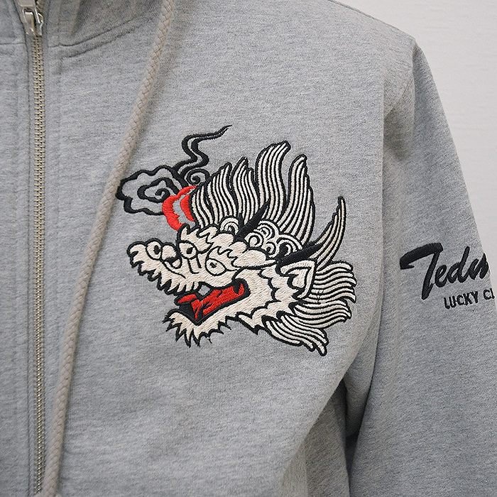 【TEDMAN/テッドマン】TIGER&DRAGON　オール刺繍　スウェットパーカーTDSP-147 　ホワイト　グレ－送料無料! 代引無料!