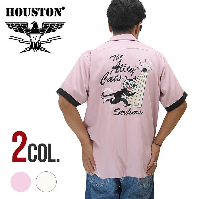 HOUSTON/ヒューストン】刺繍半袖ボーリングシャツ 40829 ホワイト