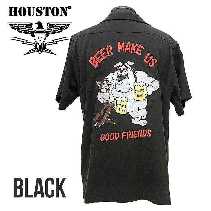 ヒューストン ボーリングシャツ 刺繍 バイカー モーターサイクル アメカジ 黒