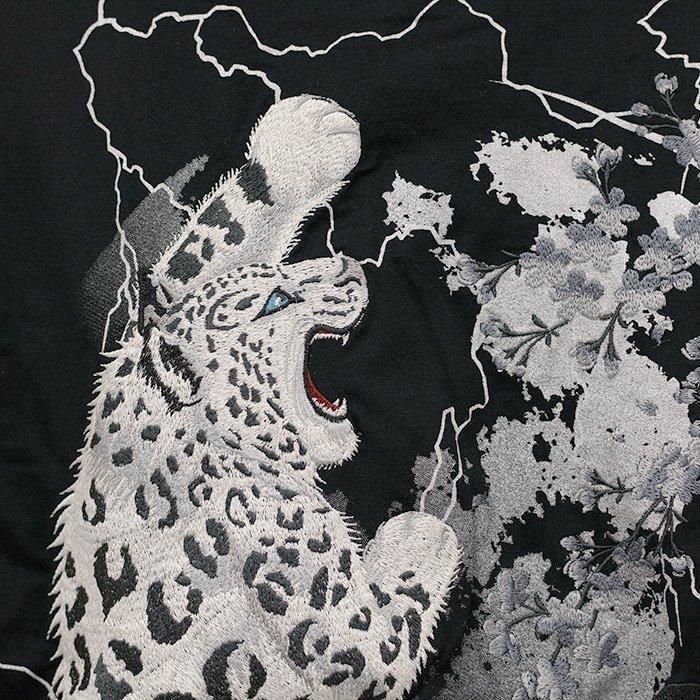★長袖Tシャツ 雪豹 刺繍 ユキヒョウ 桜 稲妻 243021 絡繰魂 XL sakurastyle_kkd-m25432