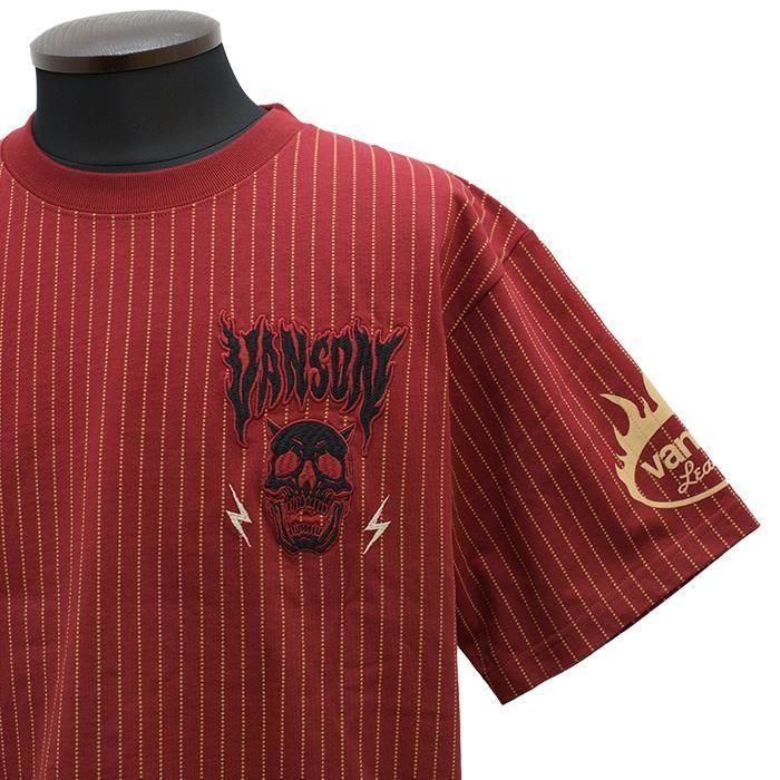VANSON バンソン スカル＆ギター 刺繍 半袖Tシャツ 2025年 新作