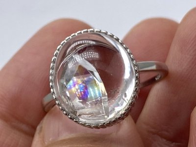 貫入水晶 クォーツインクォーツ 虹入 リング 指輪 フリーサイズ SV925