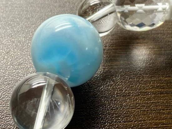大玉 ラリマー ブレスレット 1387 大玉 ラリマー&チャロアイト&水晶デザインブレスレット