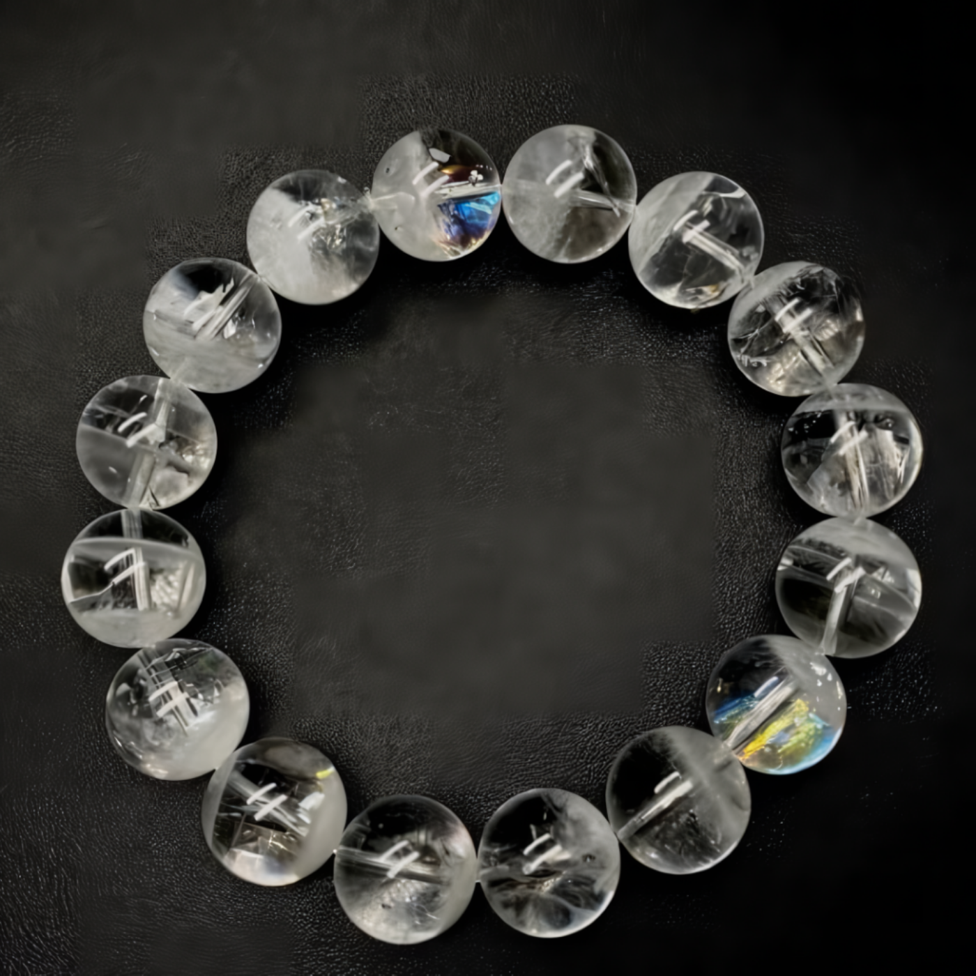 ホワイトファントムクォーツ | 13mm レインボーブレスレット - 高品質