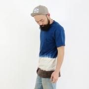 奄美大島伝統工芸【泥染】と【藍染】で押し寄せる波を表現した