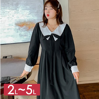若々しい襟のデザインが清楚なリボンタイワンピース 大きいサイズレディースファッション専門店 ミニョン 若々しい襟のデザインが清楚なリボンタイワンピース 大きいサイズレディースファッション専門店 ミニョン