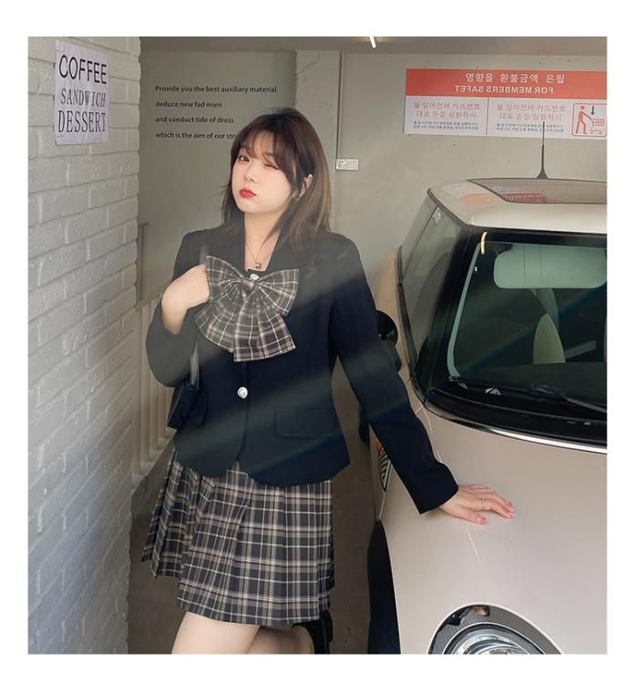 チェック切替トップス×スカートSET☆ - 大きいサイズの韓国