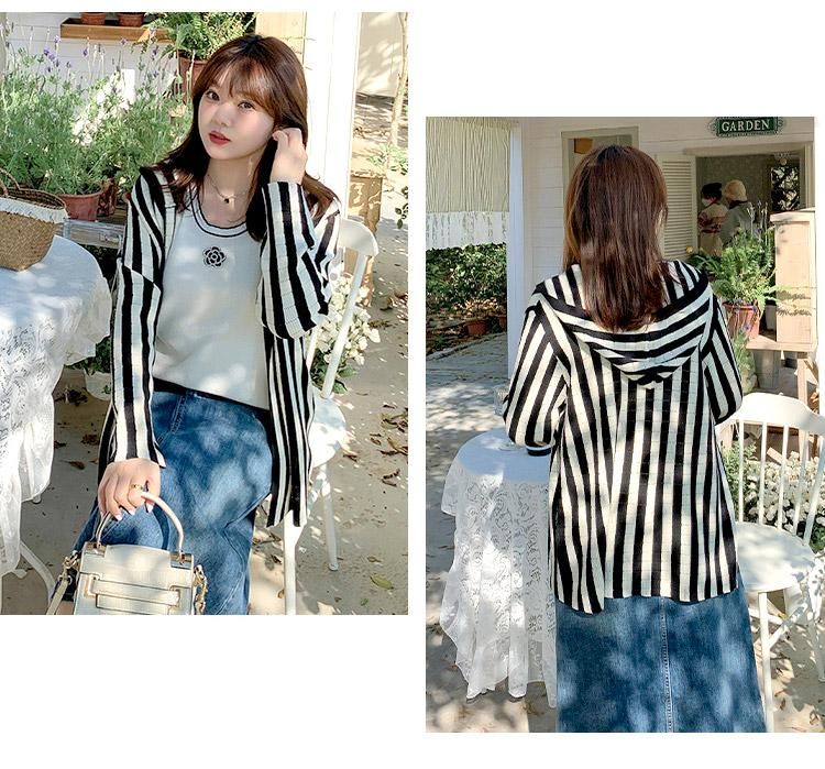 ストライプ柄フーディーカーディガン☆ - 大きいサイズの韓国