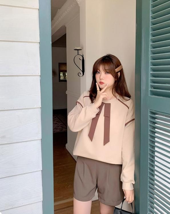 ガーリーカジュアル♪リボンモチーフトップス☆ - 大きいサイズの韓国