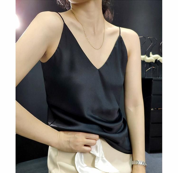 とろみ細紐Vネックキャミソール☆ - 大きいサイズの韓国レディース