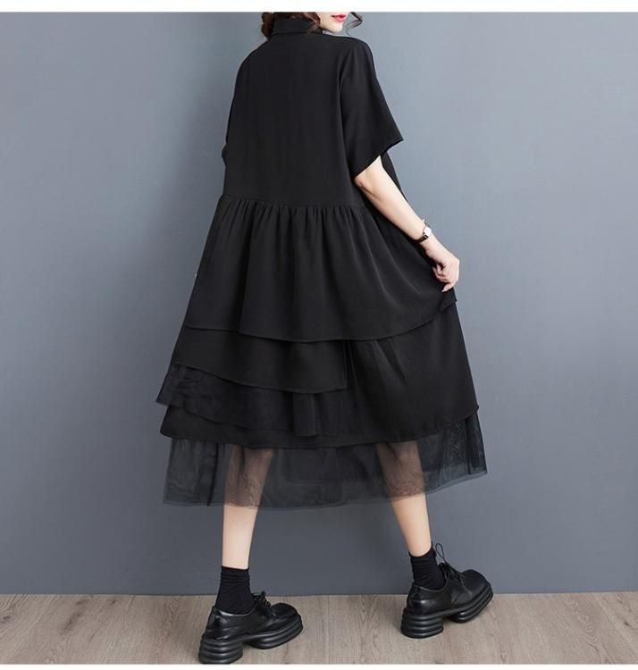 胸ポケット付フェミニン裾ワンピース《ゆったり》☆ - 大きい