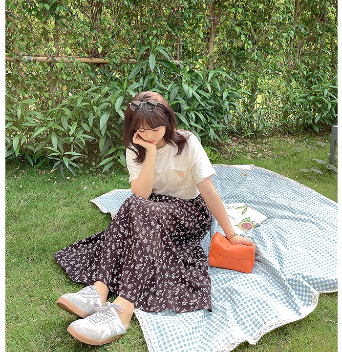 上品なウエストゴムの小花柄ロングスカート☆ - 大きいサイズの韓国 ...