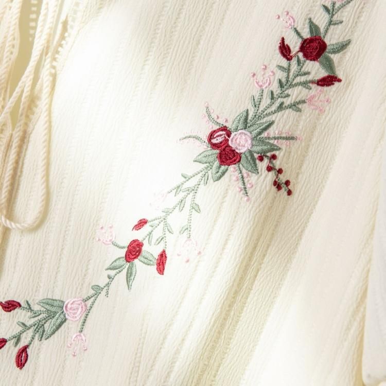 【即日発送】刺繍の花咲く♡異素材♡ドッキングワンピース♡大きいサイズ♡2XL Ambre Neige ワンピース flower design docking dress / 花柄