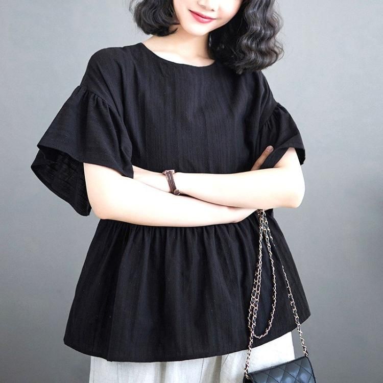 yori ヨリ　ペプラム　フレア　半袖 トップス 韓国ファッション　黒　くろ yori ヨリ ペプラム フレア 半袖 トップス 韓国ファッション 黒