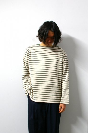 メンズURU(ウル)/コットンボーダーボートネックTシャツ