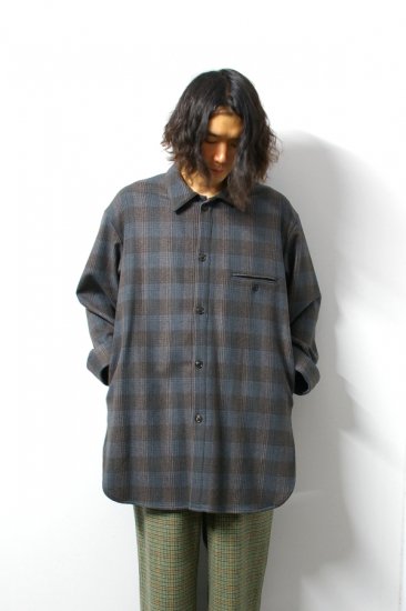 URU(ウル)/WOOL CHECK OVER SHIRTS/Gray 通販 取り扱い-CONCRETE RIVER