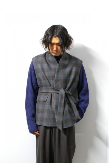 URU(ウル)/WOOL CHECK BELTED VEST/Gray 通販 取り扱い-CONCRETE RIVER