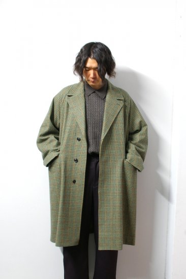 URU(ウル)/WOOL CHECK BELTED COAT/Green 通販 取り扱い-CONCRETE RIVER