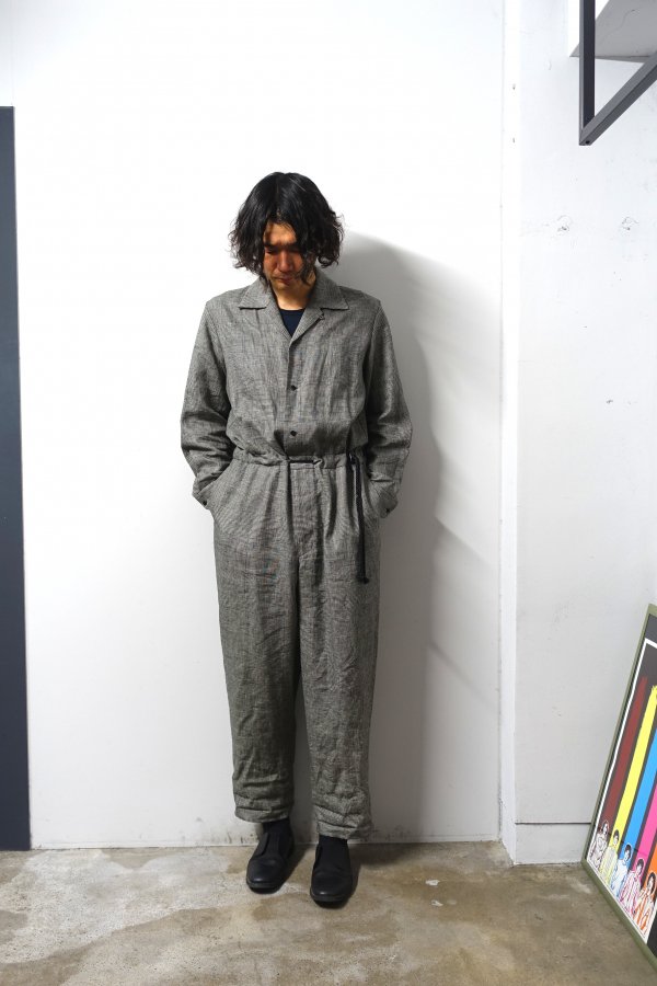 ETHOSENS(エトセンス)/Checkered jumpsuit/Greige × Black 通販