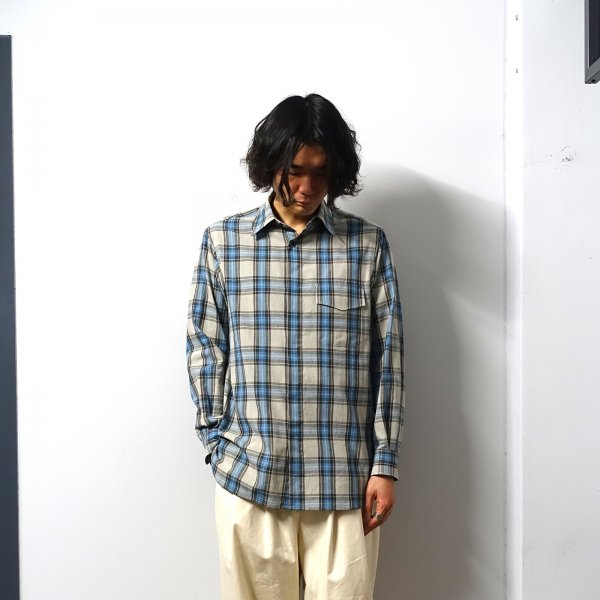URU(ウル)/FLY FRONT L/S SHIRTS/Beige × Sax 通販 取り扱い-CONCRETE 
