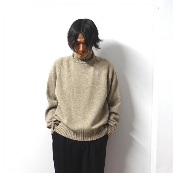 トップスEX FINE LAMBS LOOSE HIGH NECK KNIT LS