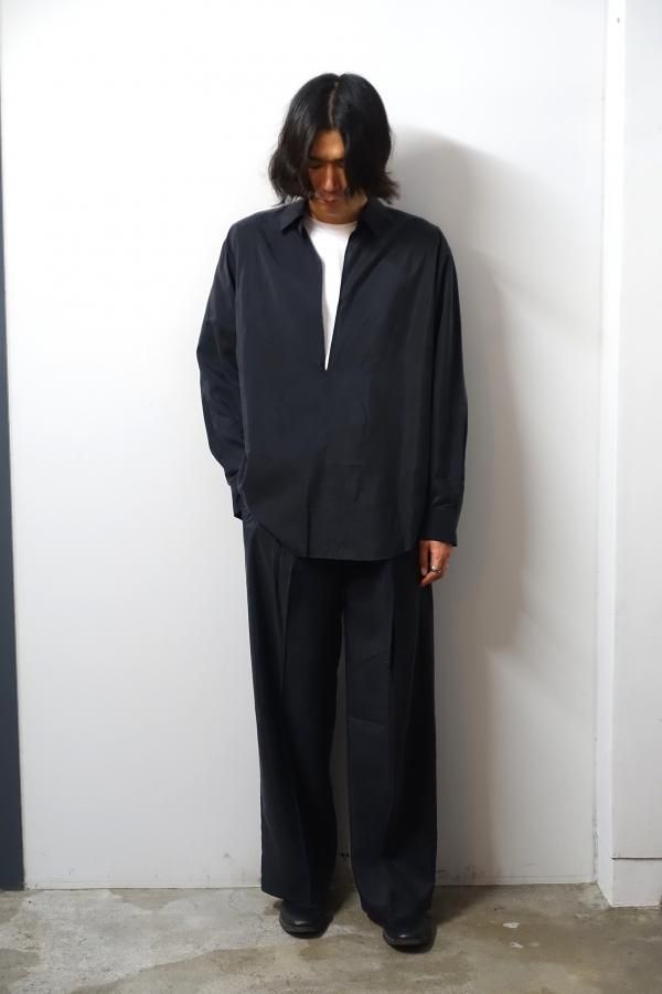 BELPER ベルパー gathered nylon shirt ナイロンシャツ ssstein / シュタイン】SILK NYLON SKIPPER SHIRT - BLACK