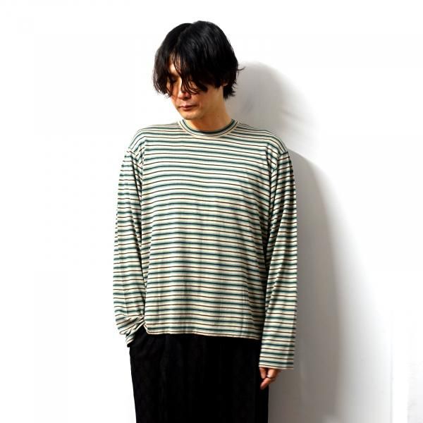 URU(ウル)/CREW NECK L/S KNIT TEE/GREEN×BEIGE 通販 取り扱い