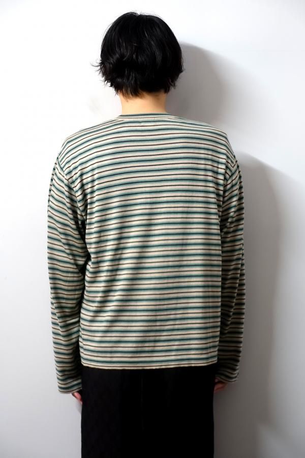 URU(ウル)/CREW NECK L/S KNIT TEE/GREEN×BEIGE 通販 取り扱い