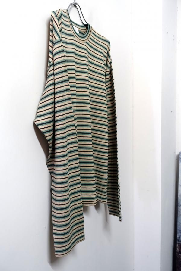 URU(ウル)/CREW NECK L/S KNIT TEE/GREEN×BEIGE 通販 取り扱い