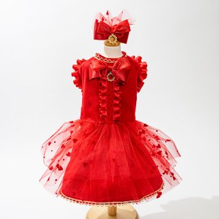 ハートチュールの紅ドレスとバレッタセット