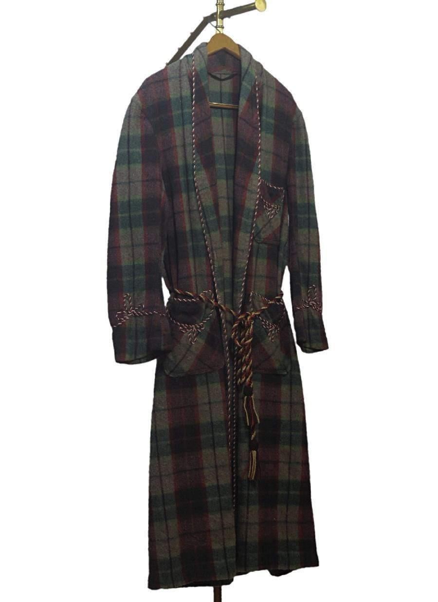 40's UK Vintage Check Smoking Wool Gown CWS Society Wear #677