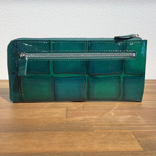 浪速屋商店 ： “キューブエナメル” Ｌ型長財布 【グリーン】 - Bag